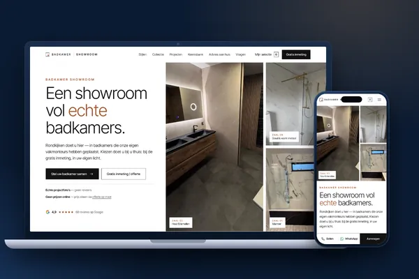 Schermafbeelding van de website van Badkamer Showroom