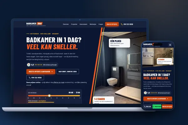 Schermafbeelding van de website van Badkamer in 1 dag