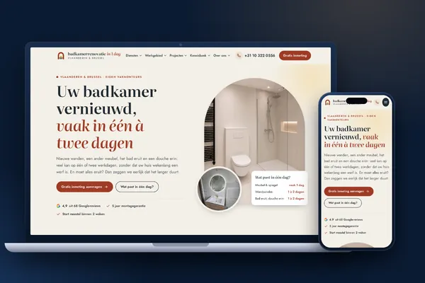 Schermafbeelding van de website van Badkamerrenovatie in 1 dag