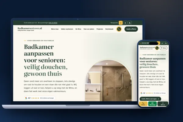 Schermafbeelding van de website van Badkamersenioren.nl