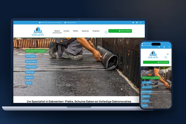 Schermafbeelding van de website van D.A.M. Dak