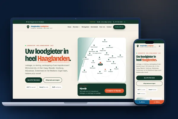 Schermafbeelding van de website van Haaglanden Loodgieter