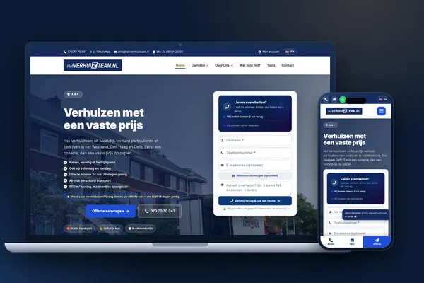 Schermafbeelding van de website van Het Verhuizteam