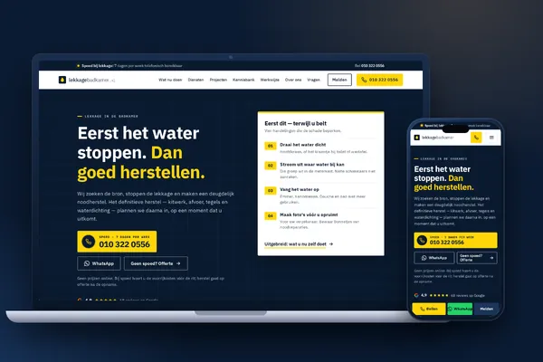 Schermafbeelding van de website van Lekkage Badkamer