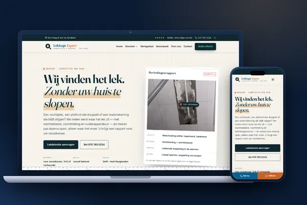 Schermafbeelding van de website van Lekkage Expert