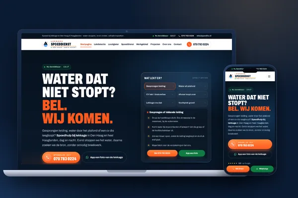 Schermafbeelding van de website van Lekkage Spoeddienst