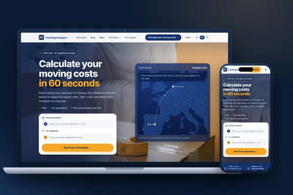 Schermafbeelding van de website van MovingCompare