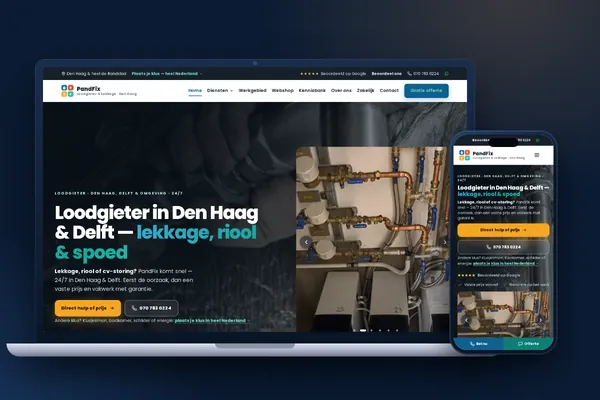 Website van PandFix op laptop en telefoon