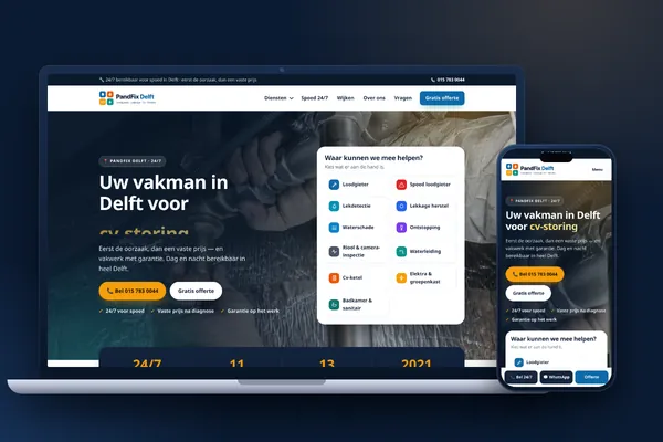 Schermafbeelding van de website van PandFix Delft