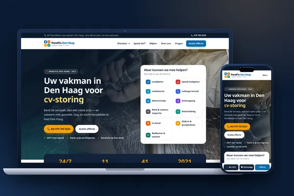 Schermafbeelding van de website van PandFix Den Haag