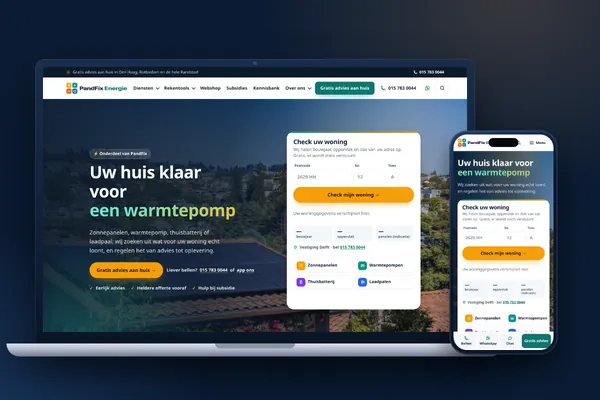 Schermafbeelding van de website van PandFix Energie