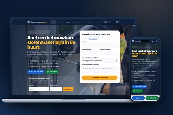 Schermafbeelding van de website van Slotenmakersportaal
