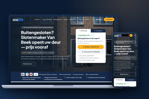 Website van Slotenmaker Van Beek op laptop en telefoon