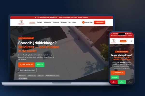 Schermafbeelding van de website van Spoed Daklekkage