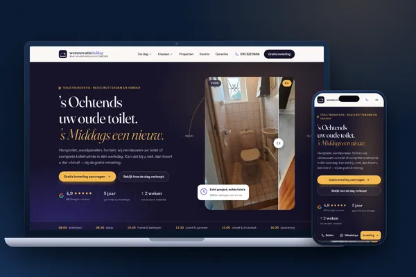 Schermafbeelding van de website van WC-renovatie in 1 dag